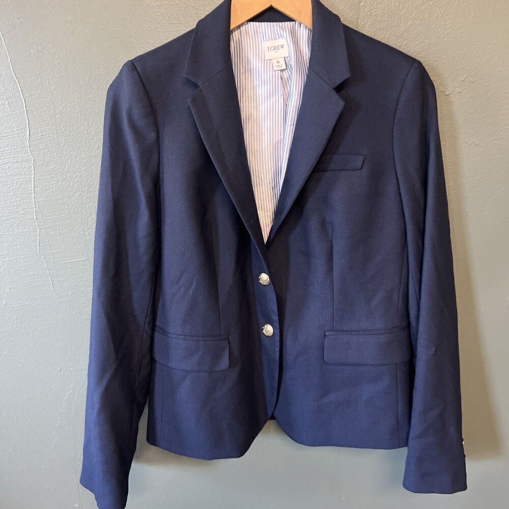 J Crew Blazer Womens 6 Wool Schoolboy Career Classic Nautical Minimalist Blue